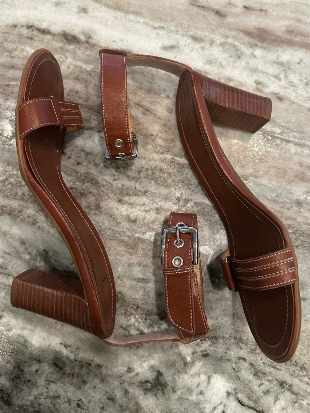 Coach Nevada P409 Vintage Y2K Leather Heels Brown Ankle Strap Block Sandals 7.5 - Picture 5 of 10